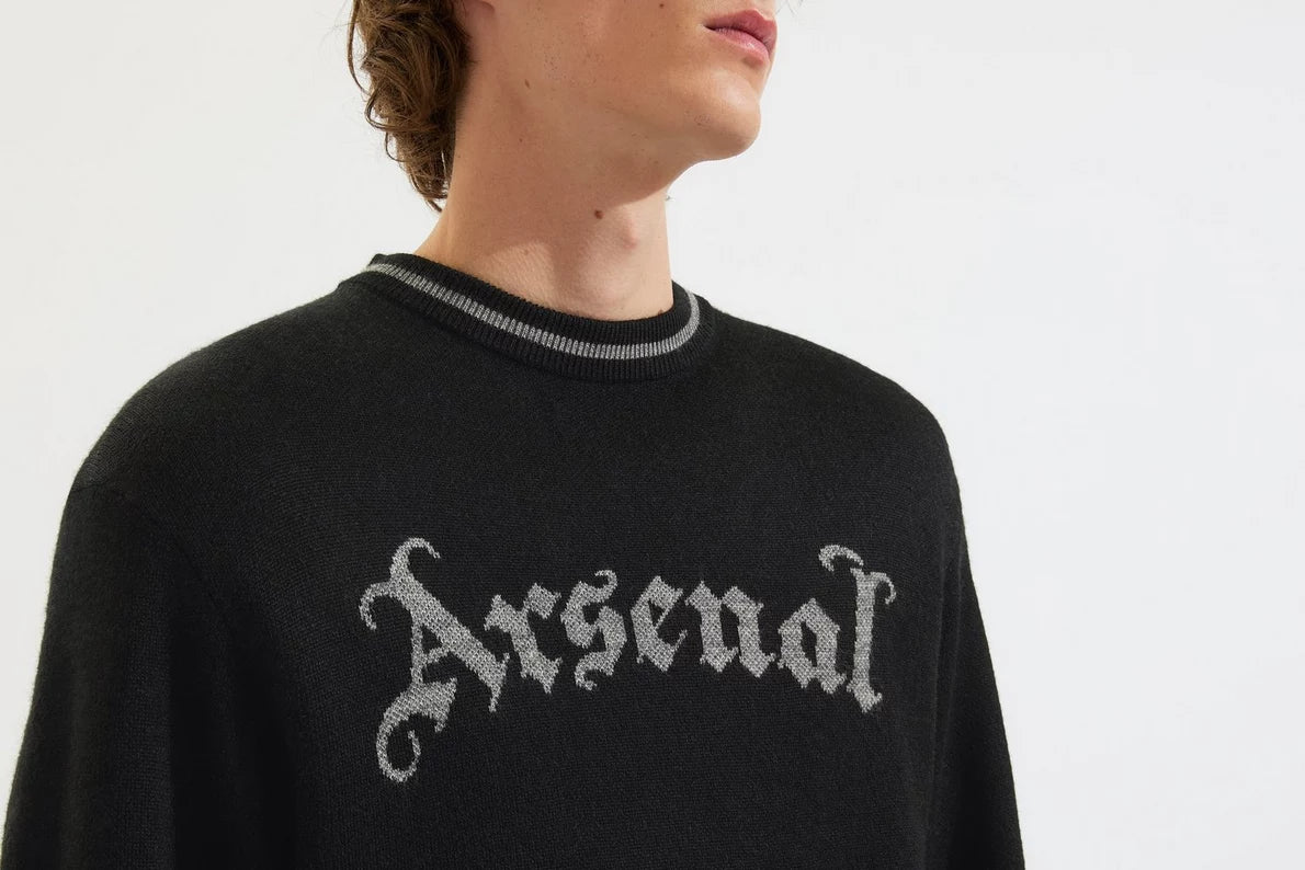 Arsenal Essentials Black Gothic Knitted Crew Jumper