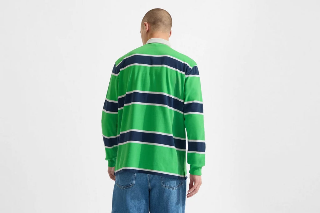 Arsenal Essentials Green Striped Long Sleeved Rugby Polo Shirt