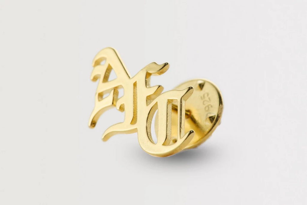 Arsenal 18ct Gold Plated Silver Gothic AFC Monogram Pin Badge