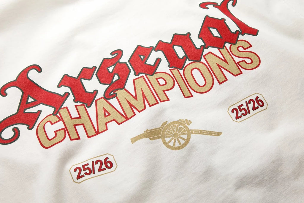 Arsenal Gothic Champions 25/26 White Crew T-Shirt